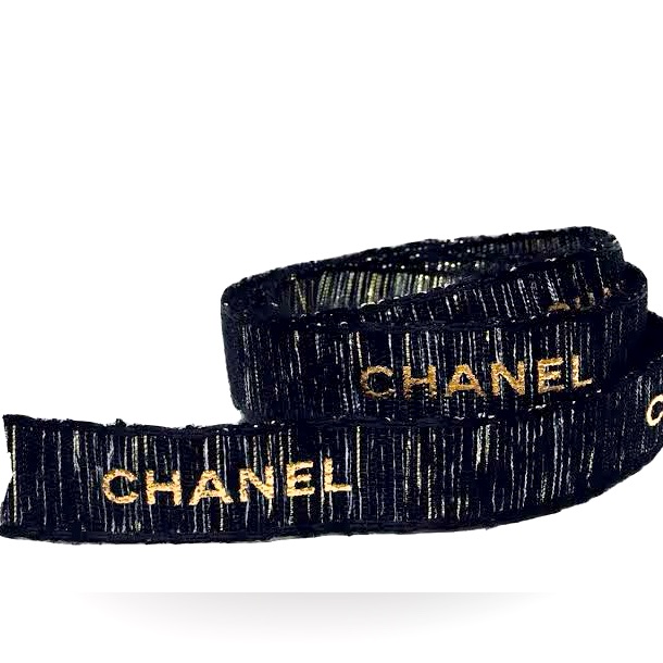 Brand NewChanel Festive Black Gold Straw Fab Authentic Regal Ribbon 63 Inches